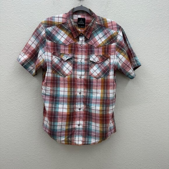 Prana Hartman Plaid Pearl Snap Organic Cotton Shirt M1HART113 Mens size Large - Picture 1 of 8